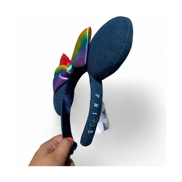 Disney Parks Pride Minnie Ears Denim Rainbow Bow Embroidered Authentic - Image 4