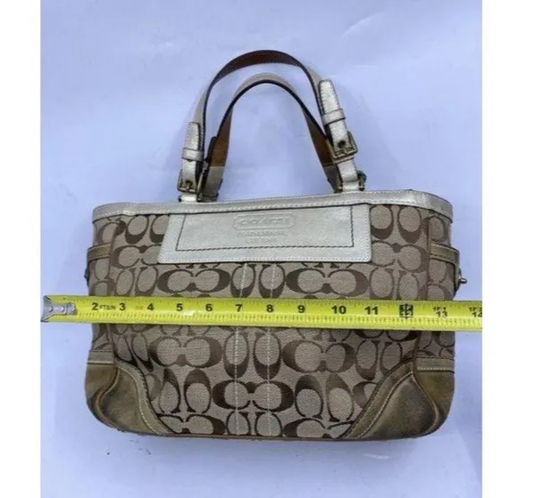 Coach Shoulder Bag Medium Msrp Beige Brown Jacquar - Image 4