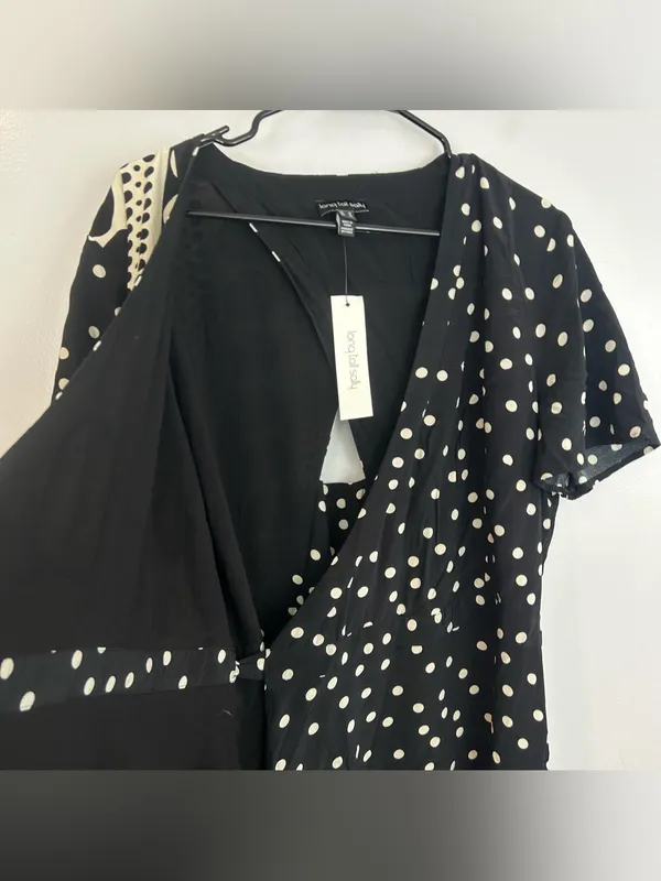 NWT Long Tall Sally Mix Spot Print Wrap Black/Ivory Polka Dot Maxi Dress Size 14 - Image 10