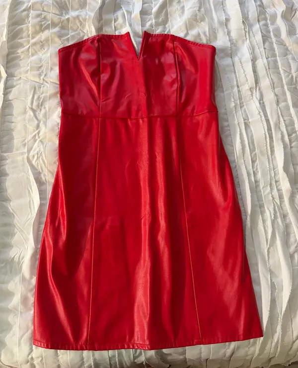 Red Leather Dress Size M - Image 3