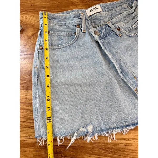 AGOLDE Criss Cross Distressed Denim Mini Skirt Light Wash 27 - Image 10