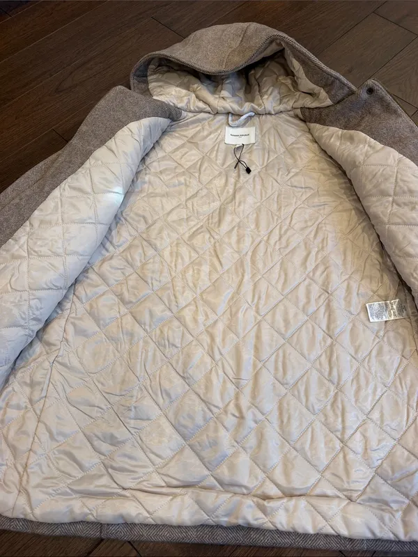 Banana Republic Melton Hooded Jacket - Taupe Herringbone Medium Petite - C42-020 - Image 5