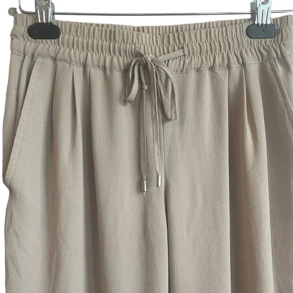 Zara‎ Women Minimalist Crinkle Lounge Pants XS Tan Tapered Elastic Waist Casual - Image 3