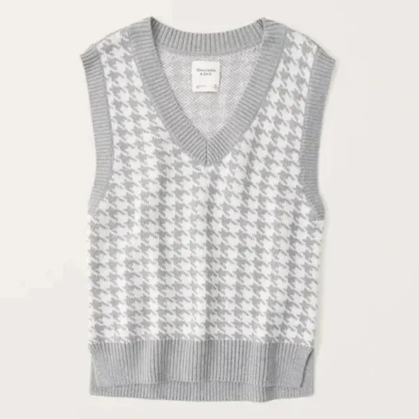 Abercrombie Houndstooth Sweater Vest Gray Preppy Golfcore V Neck Knit Size S - Image 5