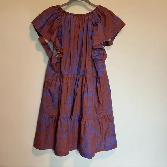 Marie Oliver Kara Purple Floral Tiered Cotton Mini Dress Flutter Sleeve Medium‎ - Image 9