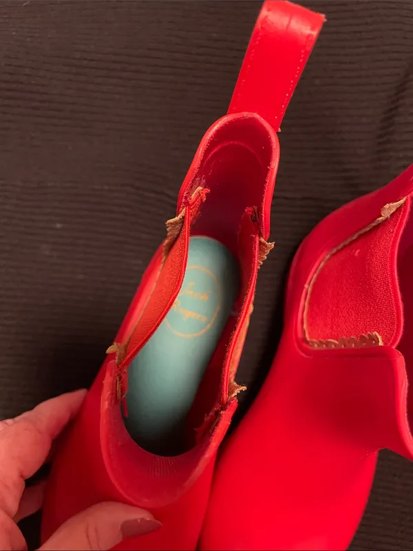 Jack Rogers Red Chelsea Rain Boots with Gold Trim - Image 4