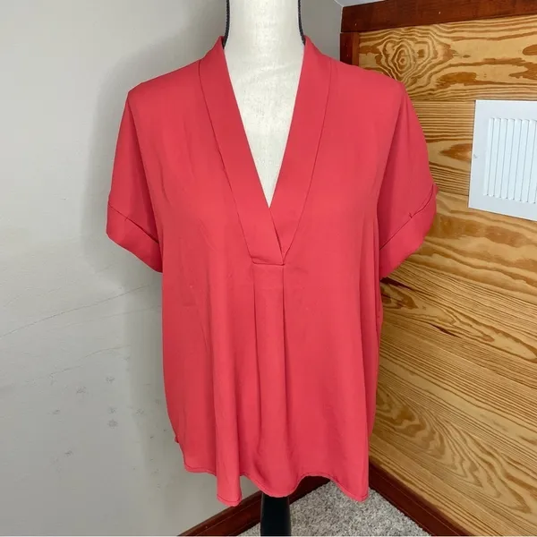 Lulus Rise to the Top Rust Red V-Neck Short Sleeve Top Blouse Medium - Image 2