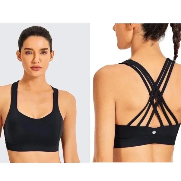 CRZ YOGA Sports Bra Womens XL Black Strappy Back Longline Activewear Crop Top - Image 2