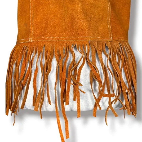 Vintage Suede Leather Fringe Vest Desert Boho Western Hippie Festival Rust Tan - Image 8