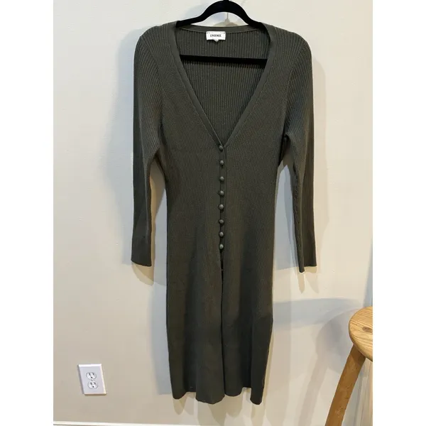 L'Agence Maci Button Duster Cardigan Ribbed Sweater Dress in ivy green Size XL - Image 2