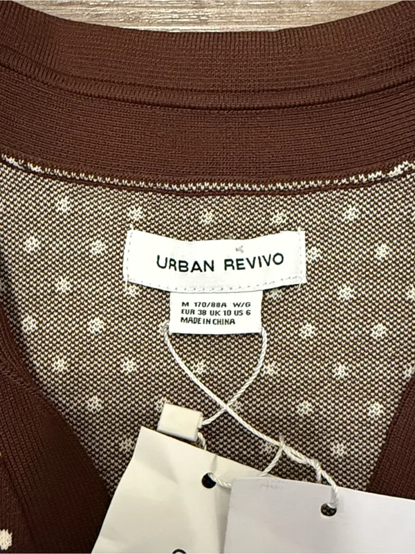 Urban Revivo Retro Polka Dot Knit Vest Brown Crop Top NWT Size M - Image 4