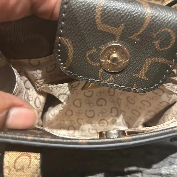Guess Brown Mini Monogram Bag - Image 6