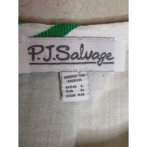 PJ Salvage Green Stripe Cotton Tiered Midi Dress Ruffle Strap Summer Size L - Image 3