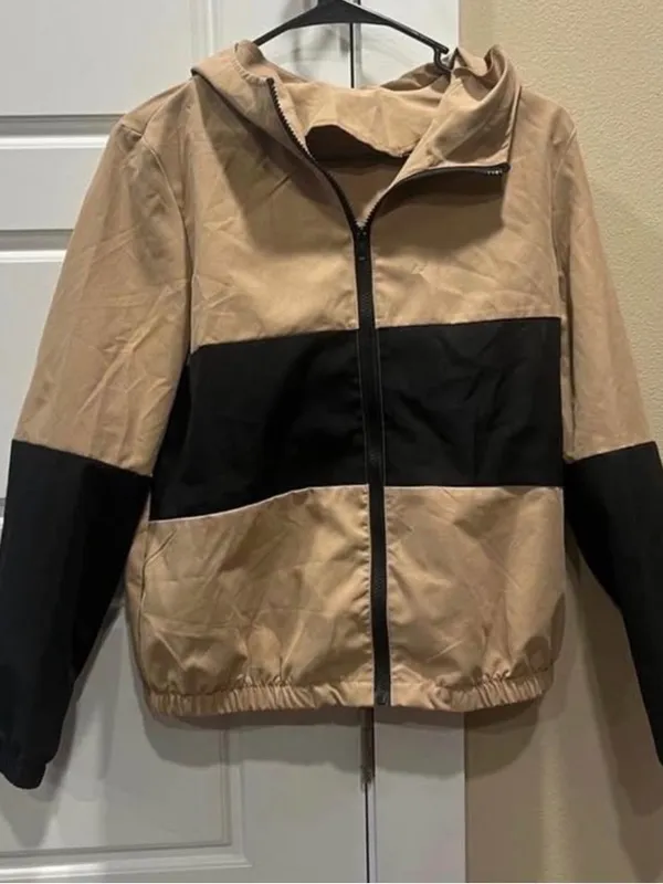 Beige & Black Colorblock Lightweight Jacket size small Tan - Image 4