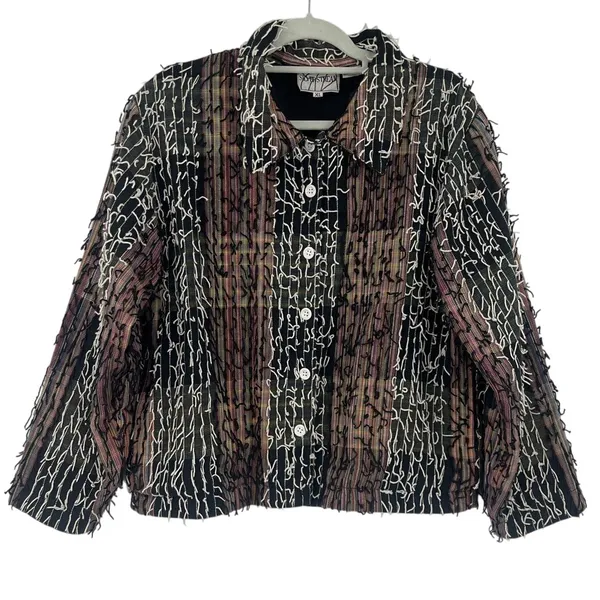 Silver Stream Textured Womens Shacket XL Artsy Lagenlook Boho Y2K Patchwork - Image 2