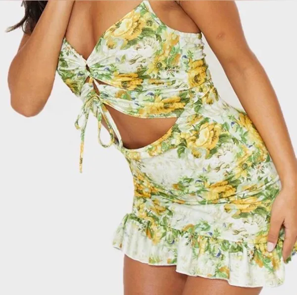 Pretty Little Thing Floral Cut-Out Dress Yellow - Image 2