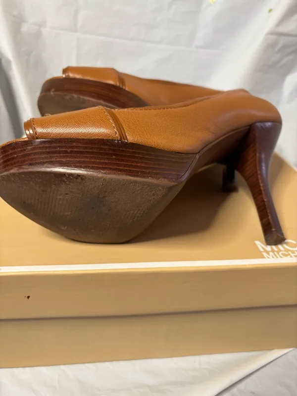 Michael Kors Cognac Leather Peep-Toe Platform Pumps - Image 6