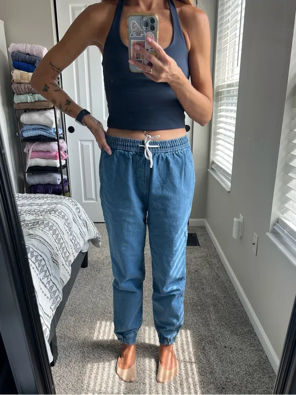 Boohoo Tall Drawstring Denim Joggers - Image 2