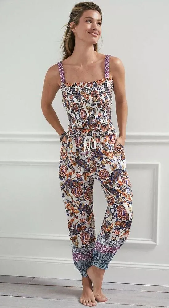 ANTHROPOLOGIE Verona Smocked Pajama Lounge Top Paisley Floral Crop Modal Size XL - Image 5
