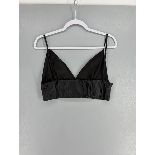 Signature 8 Womens Bralette Top Black Faux Leather V-Neck Edgy Large - Image 3