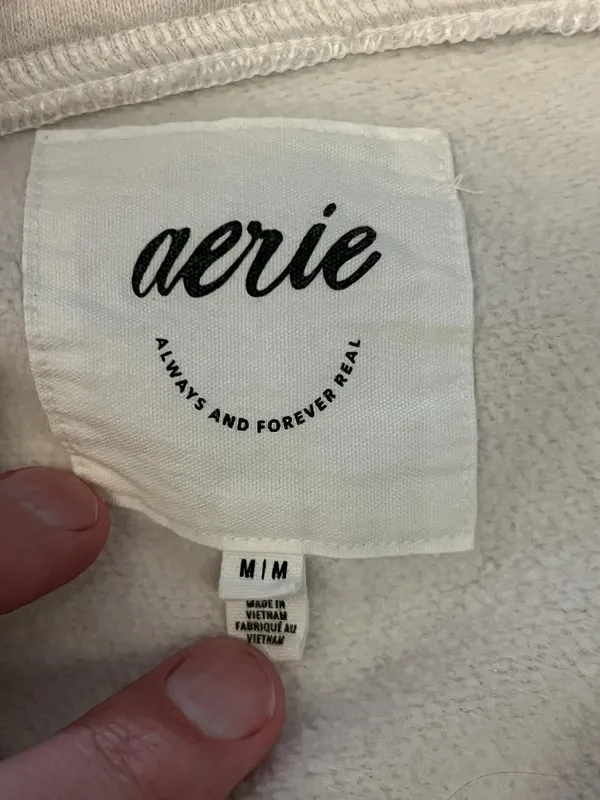 Aerie Sweatshirt Womens Medium White Button High Neck Fleece Pullover Relaxed - Image 7