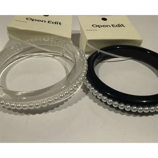 Open Edit $40 Nordstrom Bangle Bracelet Set of 2 Clear Black Pearl Trim gift - Image 2