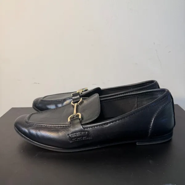 A New Day Womens 8 Black Gold Buckle Loafers Almond Toe Slip On Flat‎ Shoes Chic - Image 3