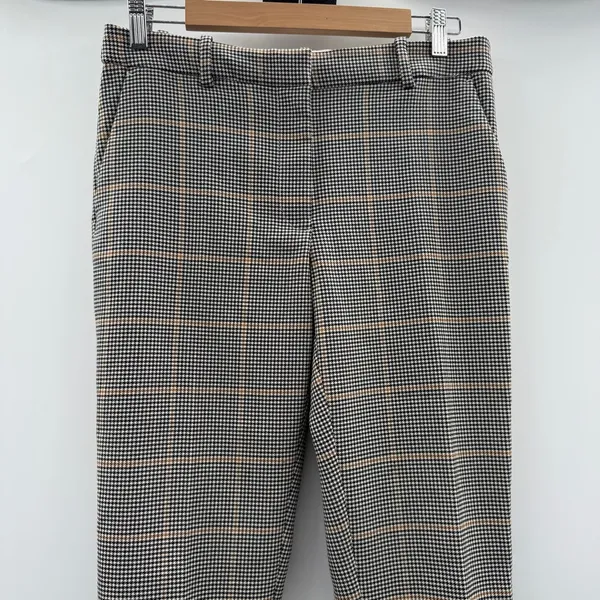 H&M Dress Pants Women's Size 8 Houndstooth Plaid‎ Mid Rise Black Gray White Tan - Image 2