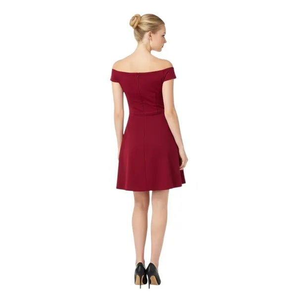 Social Couture Wine Red Boat Neck A Line Mini Dress, L - Image 2