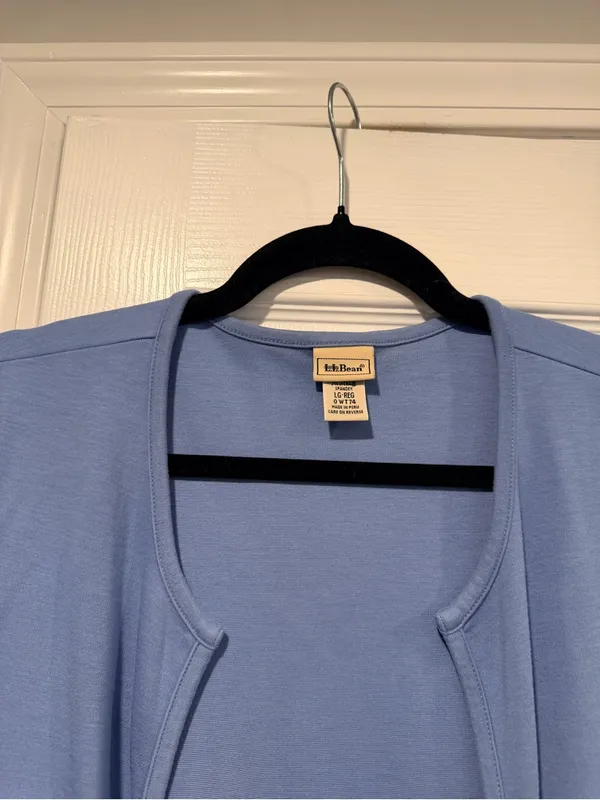 L.L.Bean Size L Blue Open Front Cardigan Supima Cotton Pima Knit Long Sleeve Top - Image 4