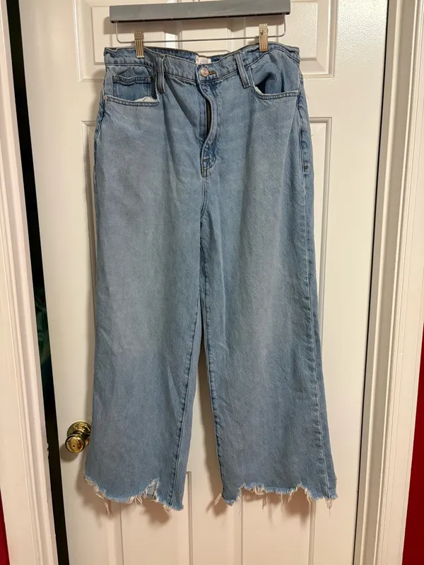 FRAME Le Jane Crop Wide Leg jeans Light blue frayed hen sz 32 - Image 3