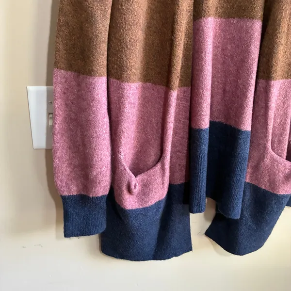 Madewell merino wool alpaca colorblock brown white pink navy cardigan women's L - Image 2