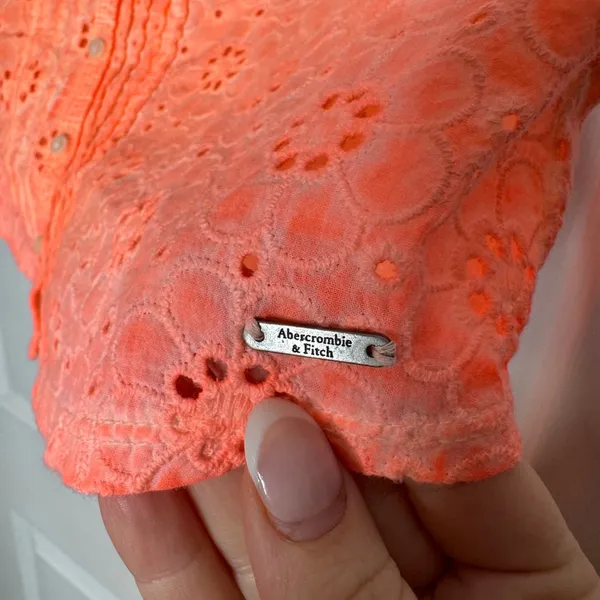 ABERCROMBIE & FITCH NWT Neon Coral Eyelet Crop Top Size‎ M Summer Beachy - Image 6