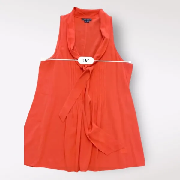 Theory‎ Women’s Red Silk Pleated Scoop neck business casual blouse Size P - Image 4
