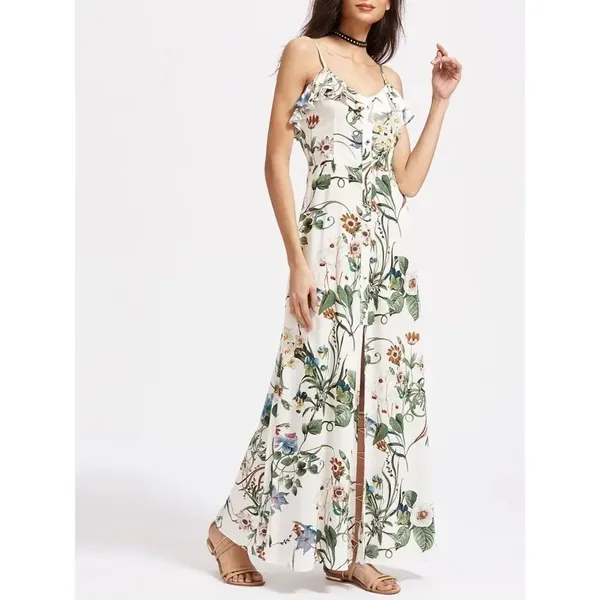 ✨HP✨White Botanical Print Front Ruffle Cami Dress✨ - Image 3