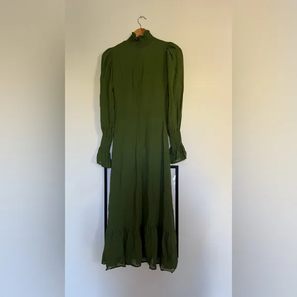 Reformation Galena Long Sleeve Dress in Olive - Image 7