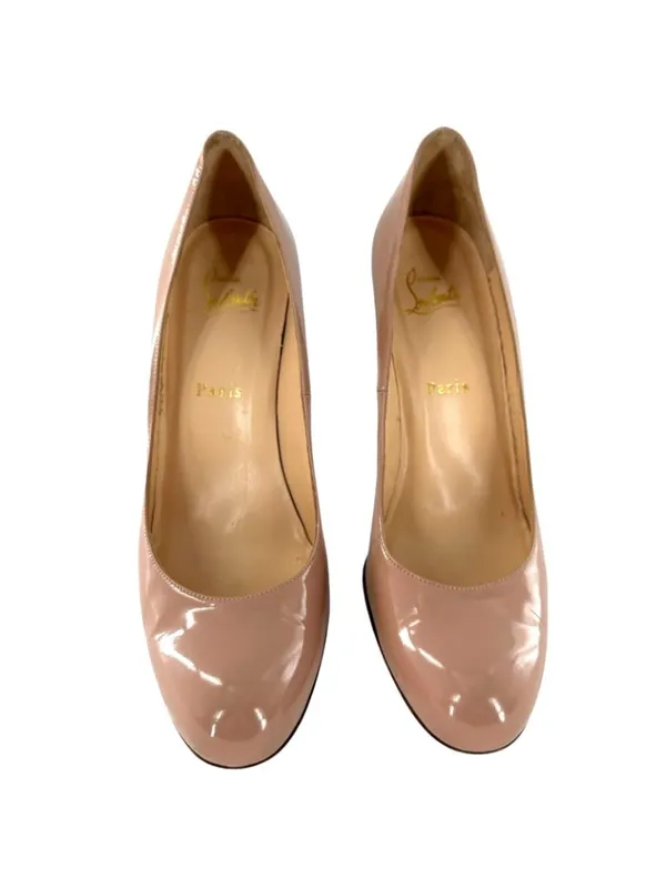 Christian Louboutin Simple Pump 100 Nude Patent Leather Red Sole Heels EU 40 - Image 2
