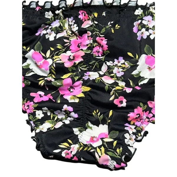 Shade & Shore‎ Womens Floral Bikini Set Black Pink Ruffle Edge Coquette Medium - Image 10