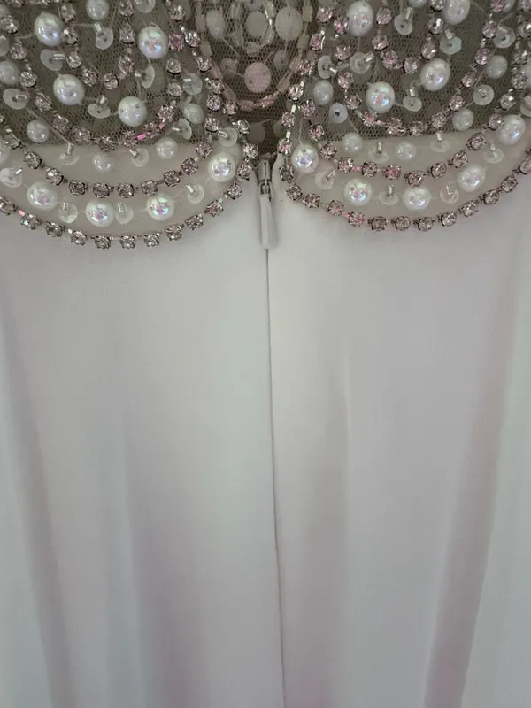 NWT Lulus Size 6 True Love White Beaded Rhinestone Maxi Dress Wedding Gown - Image 8