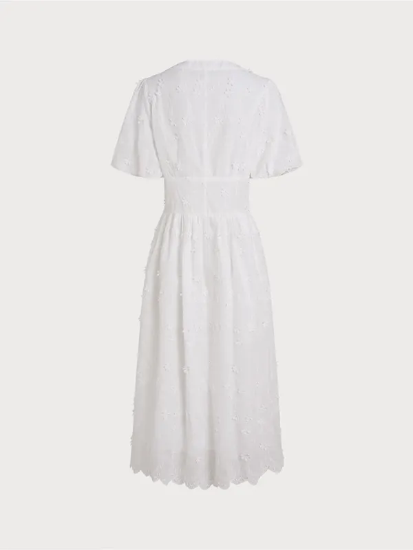 Rihoas White Round Neck Floral Midi Dress - Image 7