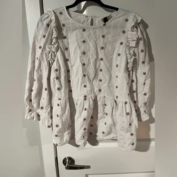 Universal Threads Womens Top White Boho Floral Embroidered Eyelet Blouse Size L - Image 2