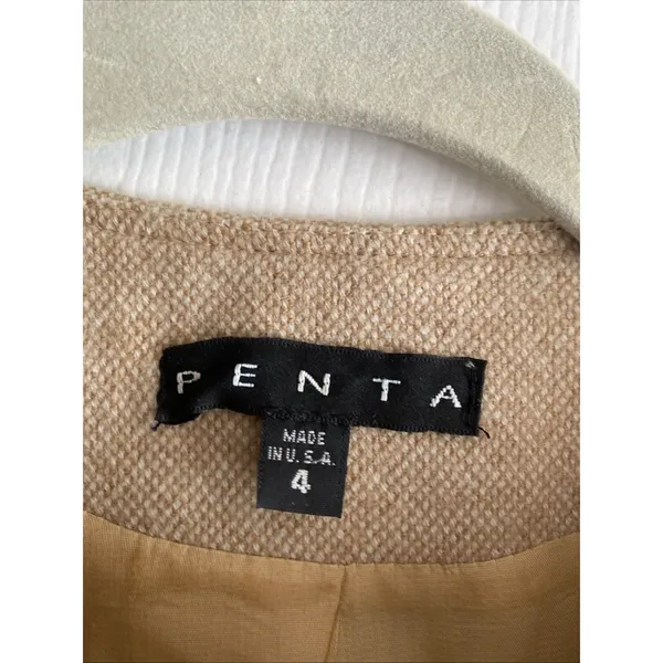 Penta Belted Zip Front Wool Jacket Womens Size 4 Tan Camel Professional Blazer - Image 2