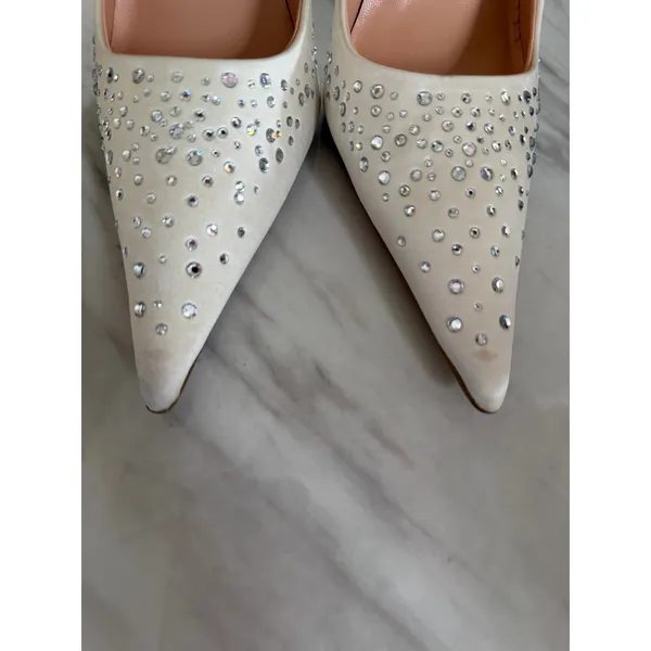 Dune White Satin Pointed Toe Crystal Rhinestone Embellished Bridal Pumps - Image 2