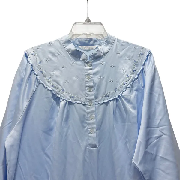 Kay Anna Brushed Back Satin Nightgown L Blue Long Long Sleeve Grandmacore‎ EUC - Image 2