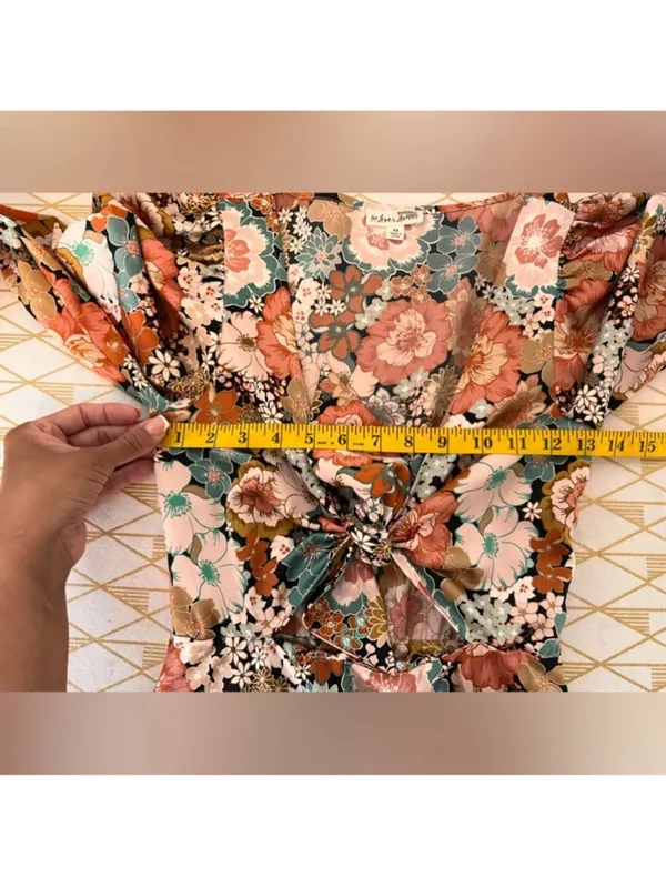 For Love & Lemons Long-Sleeve Floral Tie-Front Maxi Dress Size XS - Image 12