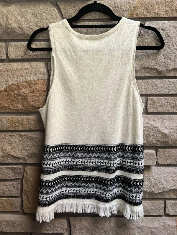 Madewell Villagrove Sweater Tank in Bright Ivory Large Aztec boho fringe - Image 4