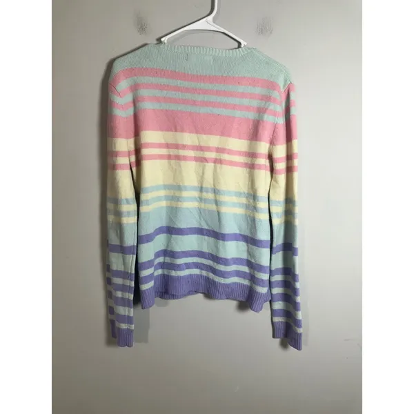 J.McLaughlin Cashmere‎ Cotton Striped Sweater Pastel Multicolor Crew Neck Medium - Image 6