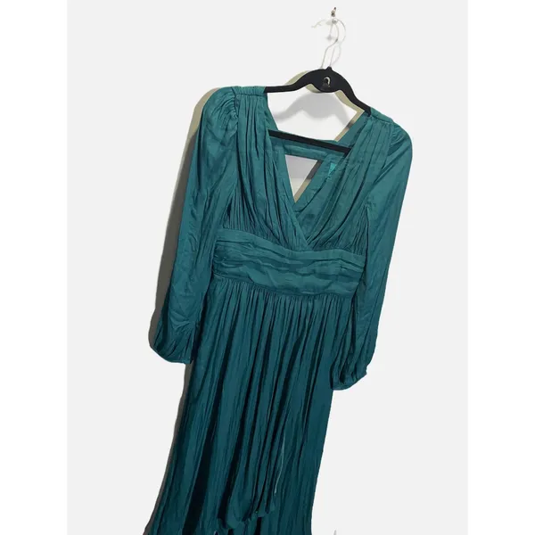 Anthropologie Maxi Dress Gwendolyn 4 Teal High Low Pleated V-Neck‎ Boho Wedding - Image 3