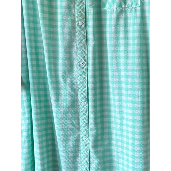 Vintage Mint Green Gingham Nightgown Button Front Midi Sleep Dress - Image 12