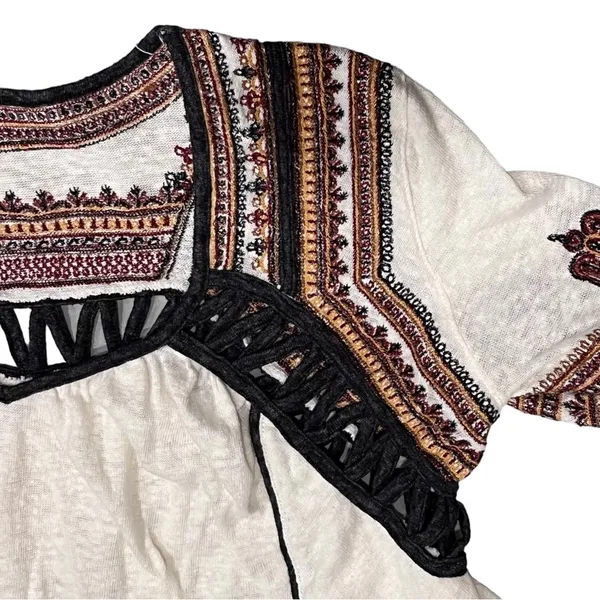 Free People Snow Kisses Cream Embroidered Long Sleeve Top Shirt size XS - Image 7